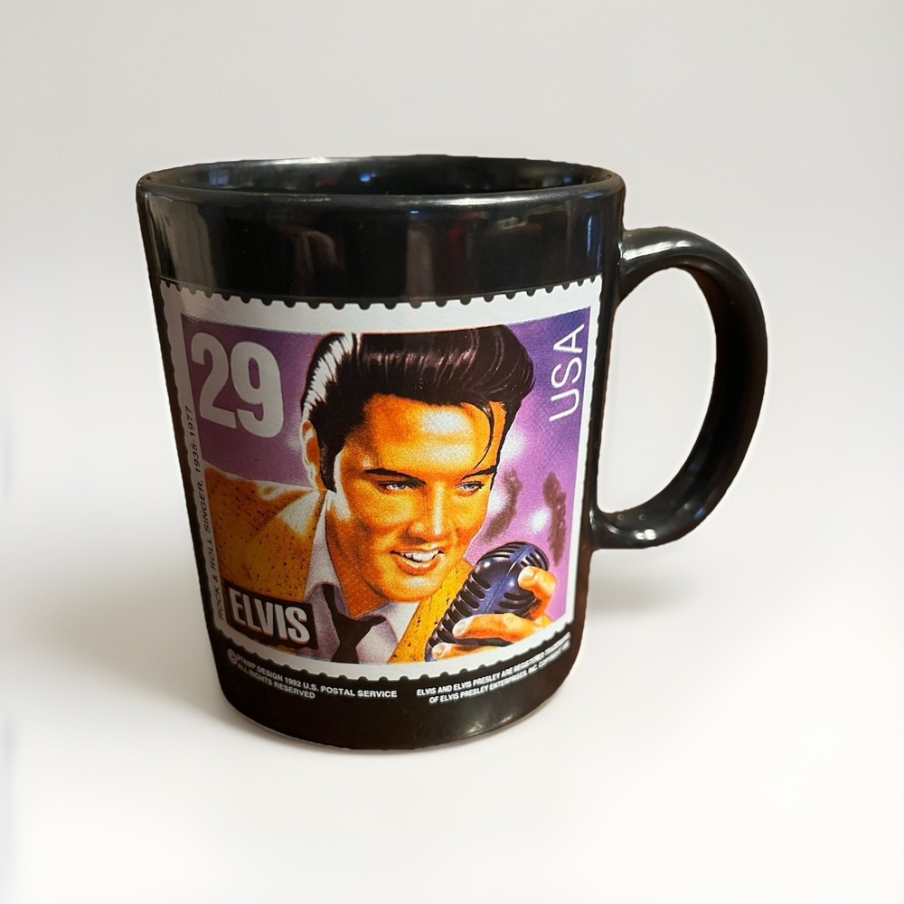 1992 Elvis Presley Commemorative 29 cent Postage Stamp Coffee MUG - Black